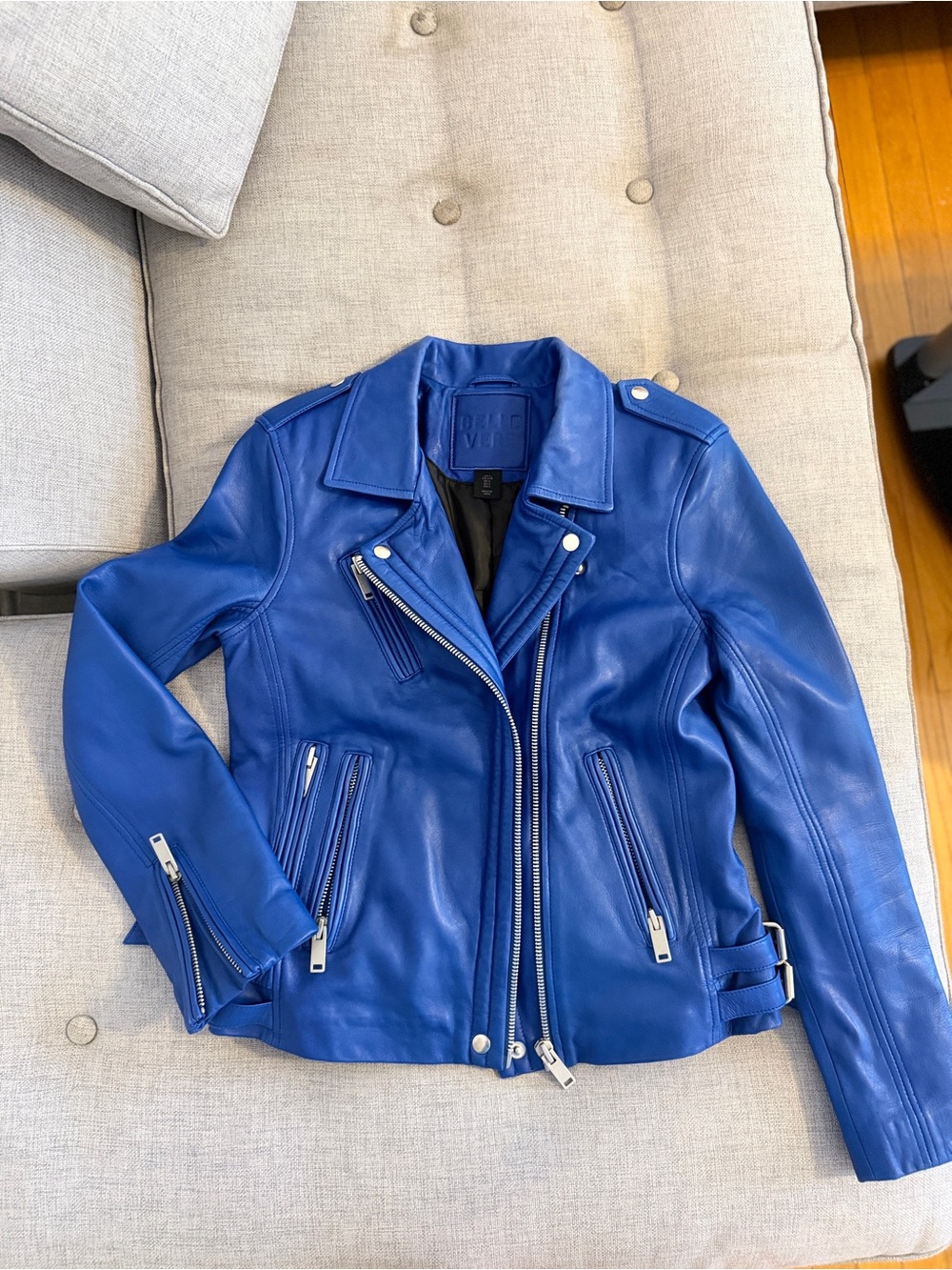 Blue Leather Moto Jacket - vero pelle